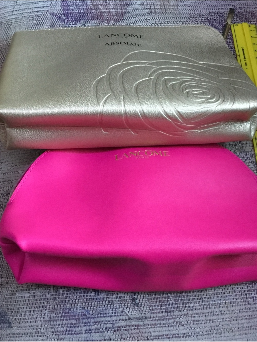 Lancome Metallic Gold and Bright Pink Cosmetic Pouch Duo